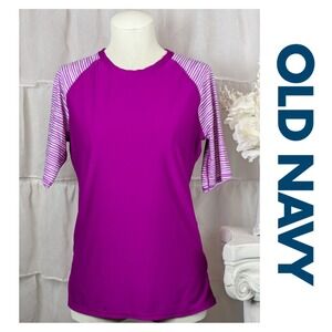 Old Navy Womens Purple Stripe Short Sleeve Rashguard Top Size Large